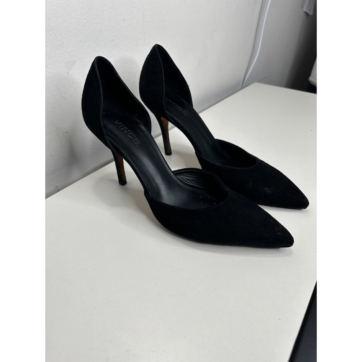 Vince Paulette d'Orsay Black Suede Pointed Toe Cut-Out Stiletto Heel Pump 9