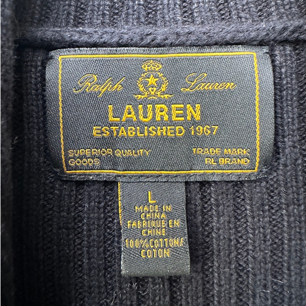 Ralph Lauren Black Ribbed Sweater with Gold Buckle Detail L