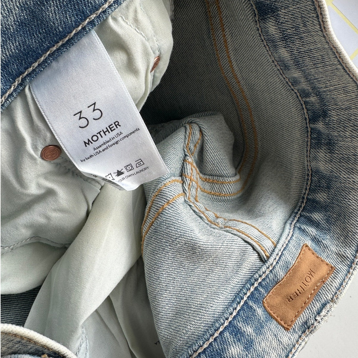 Mother Tomcat Straight Jeans Blue 33 Button Fly Marrakesh Days