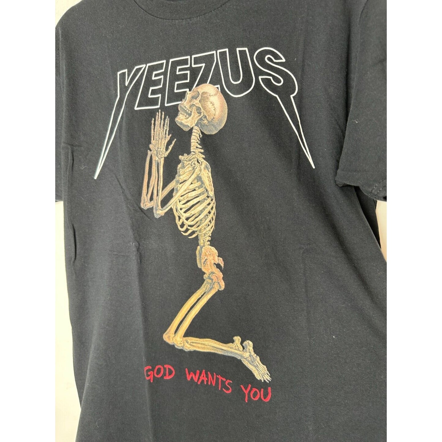 Yeezus Black God Wants You Kneeling Skeleton Graphic Short Sleeve Unisex Tee XL