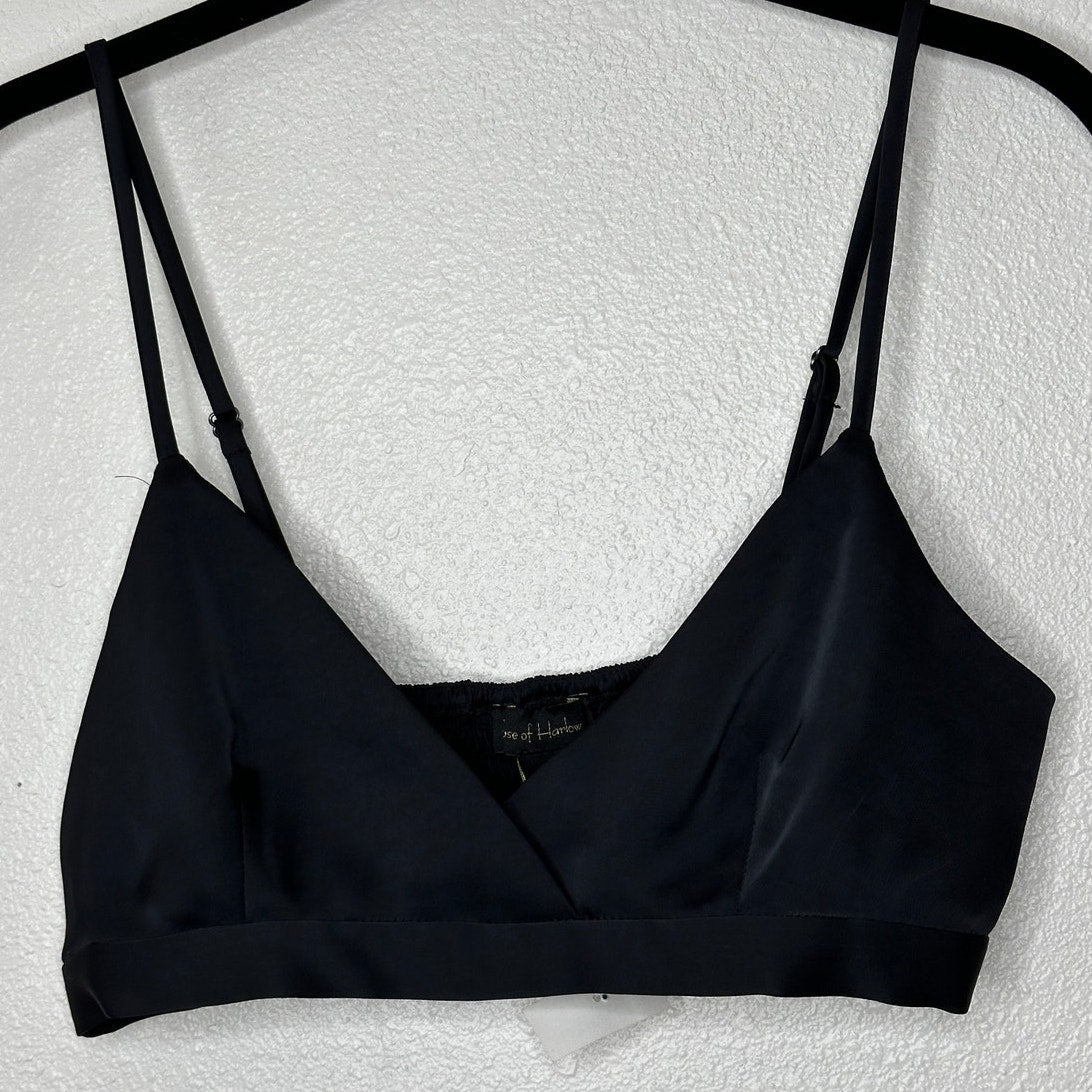 NWT House of Harlow 1960 Black Satin Smocked Back Bralette S