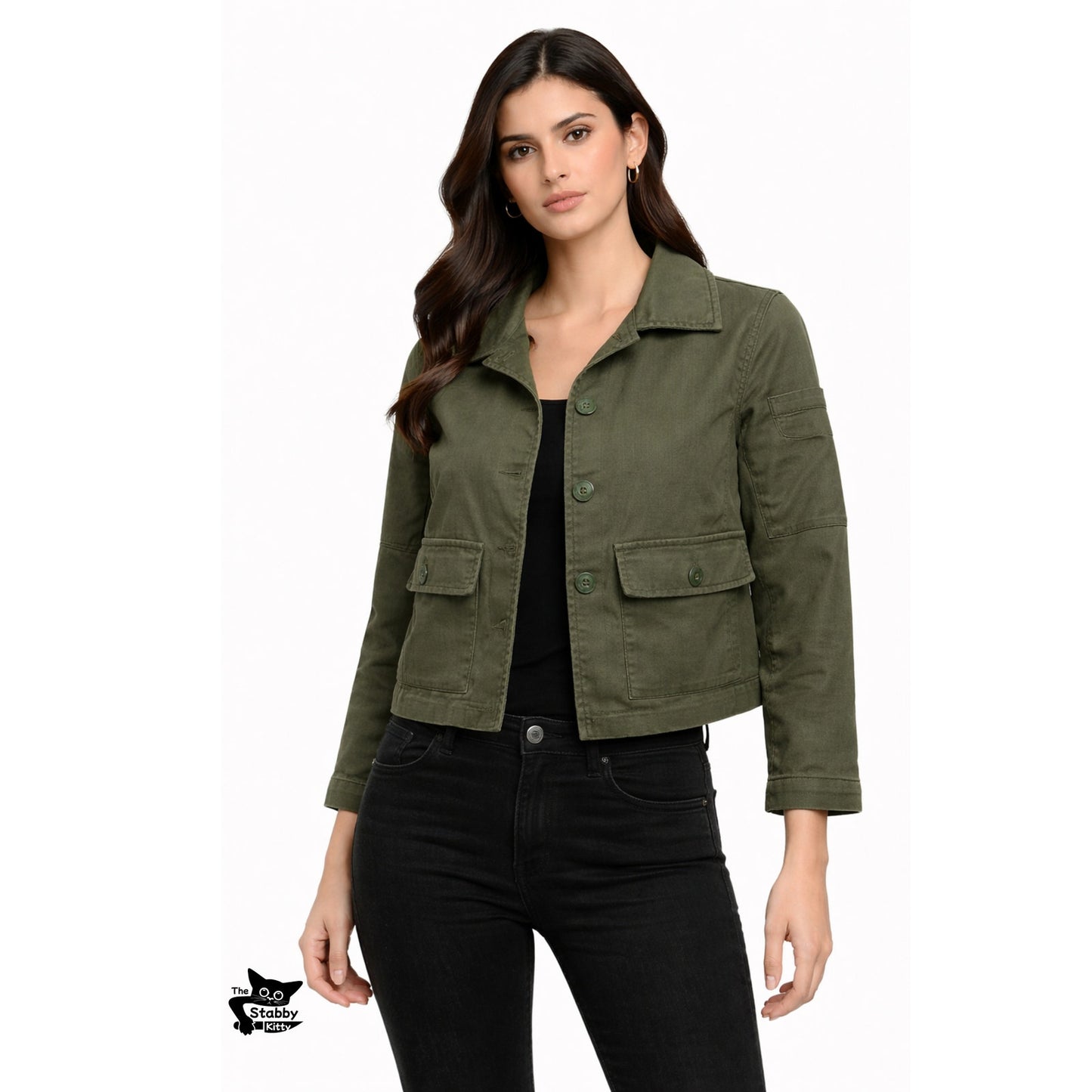 The Great Olive Green Cropped Utility Jacket Oversized US 0