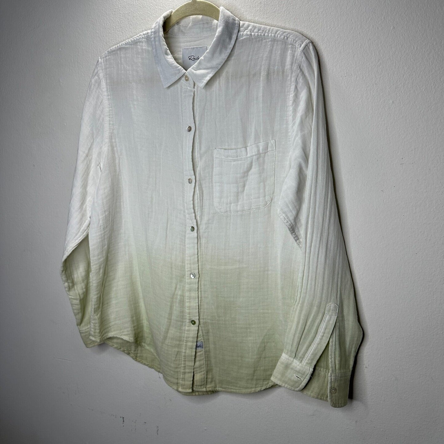 Rails Ellis Blue Mint Dip Dye Button Down Long Sleeve Chest Pocket Gauze Shirt