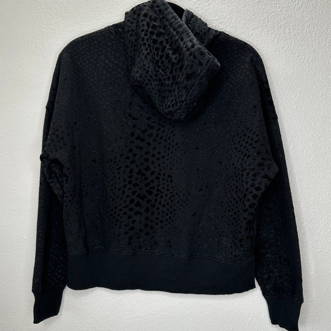 Black Tape Black Hooded Long Sleeve Cheetah Print Embossed Design Hoodie S