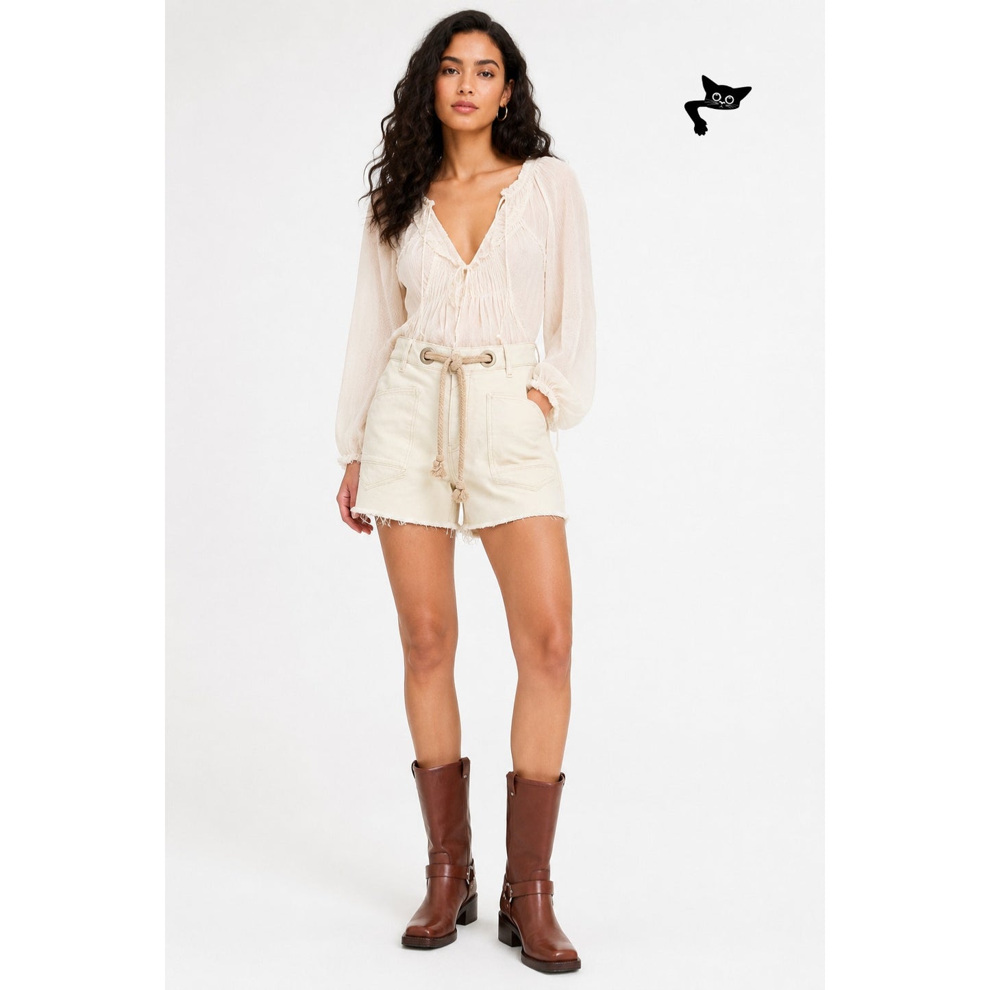 NWT We The Free Moxie Shorts Ivory Rope Belt Raw Hem Eyelet Size 26