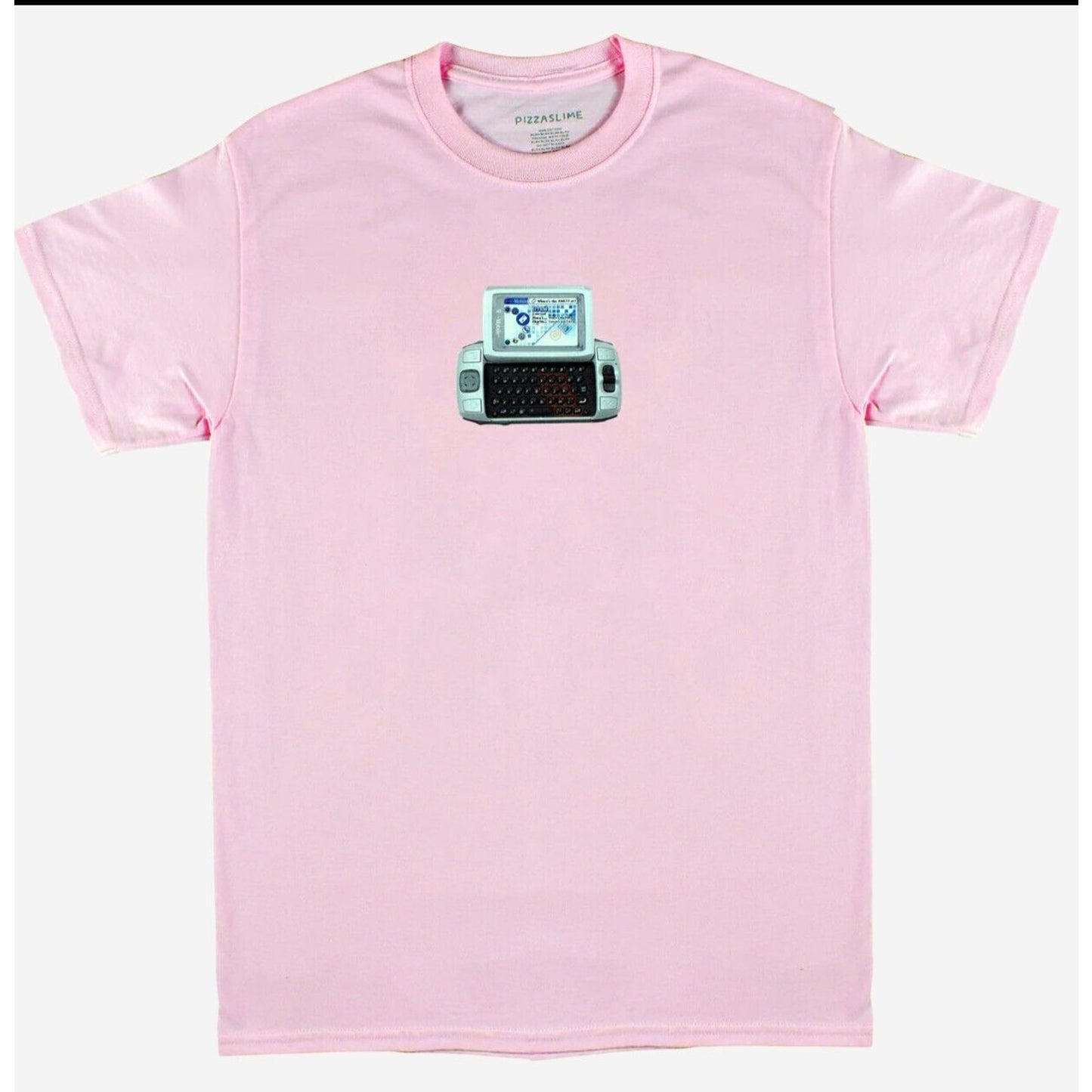 Pizzaslime Pink Signature Short Sleeve Crew Neck Tee Sidekick Phone Graphic SM
