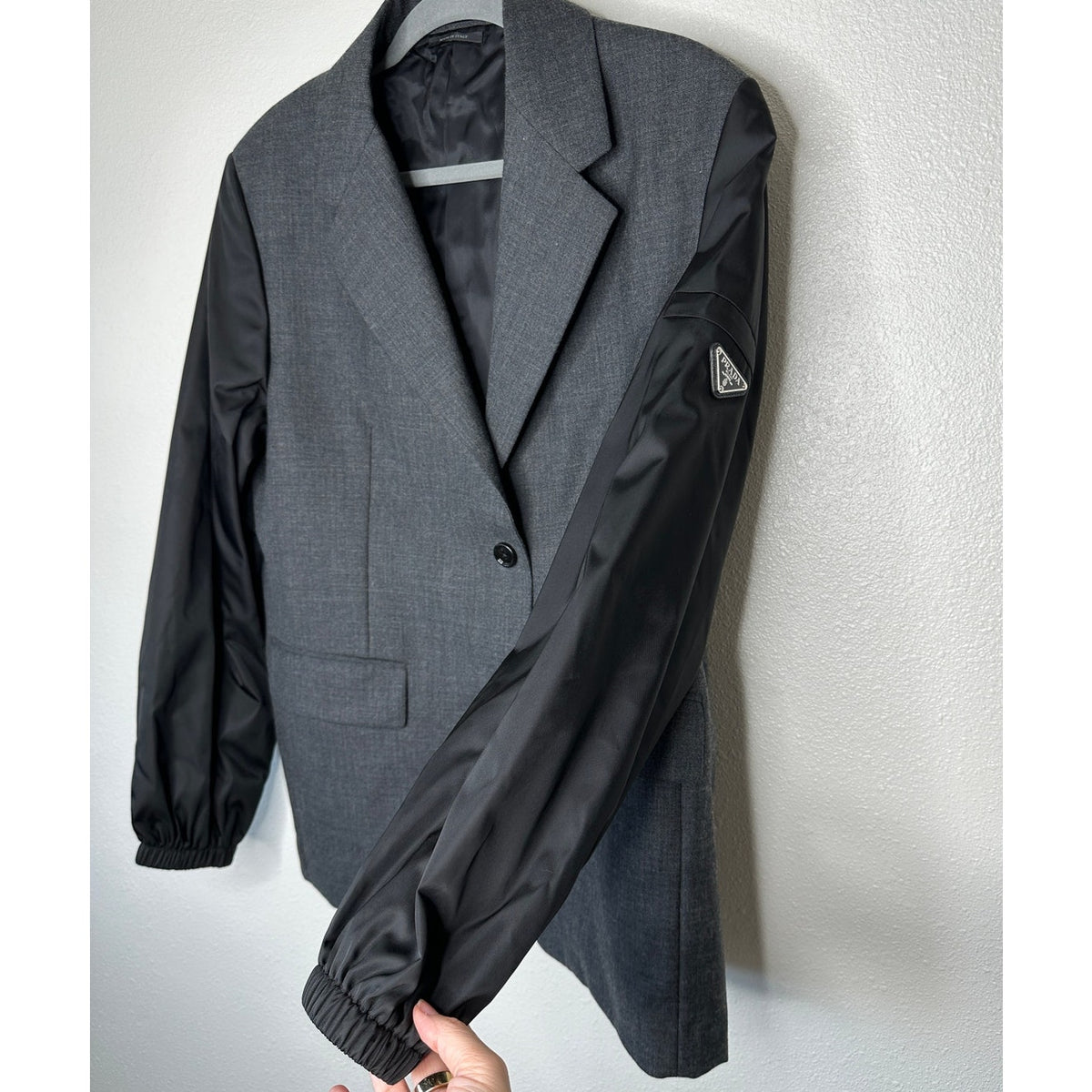 Prada Single Breasted Wool ReNylon Jacket Elasticized Cuff Retail $4700 42 / XL