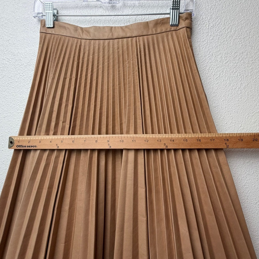 August Getty Atelier Accordion Pleat Leather Maxi Skirt Tan Women's US 4