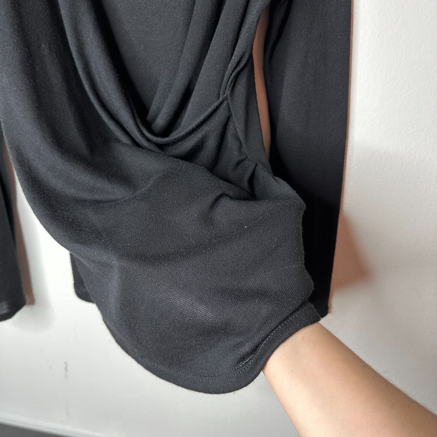 Aziz Jet Black Slinky Faux Wrap Deep VNeck Long Sleeve Sweater Jumper Top L