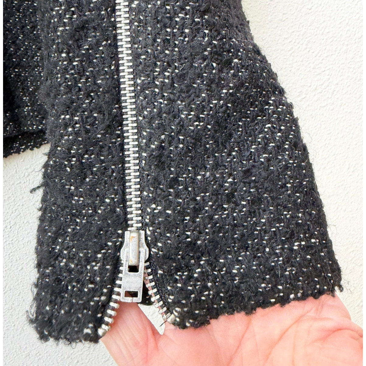 Anine Bing Houndstooth Tweed Jacket Zip Front Shoulder Pad Size S
