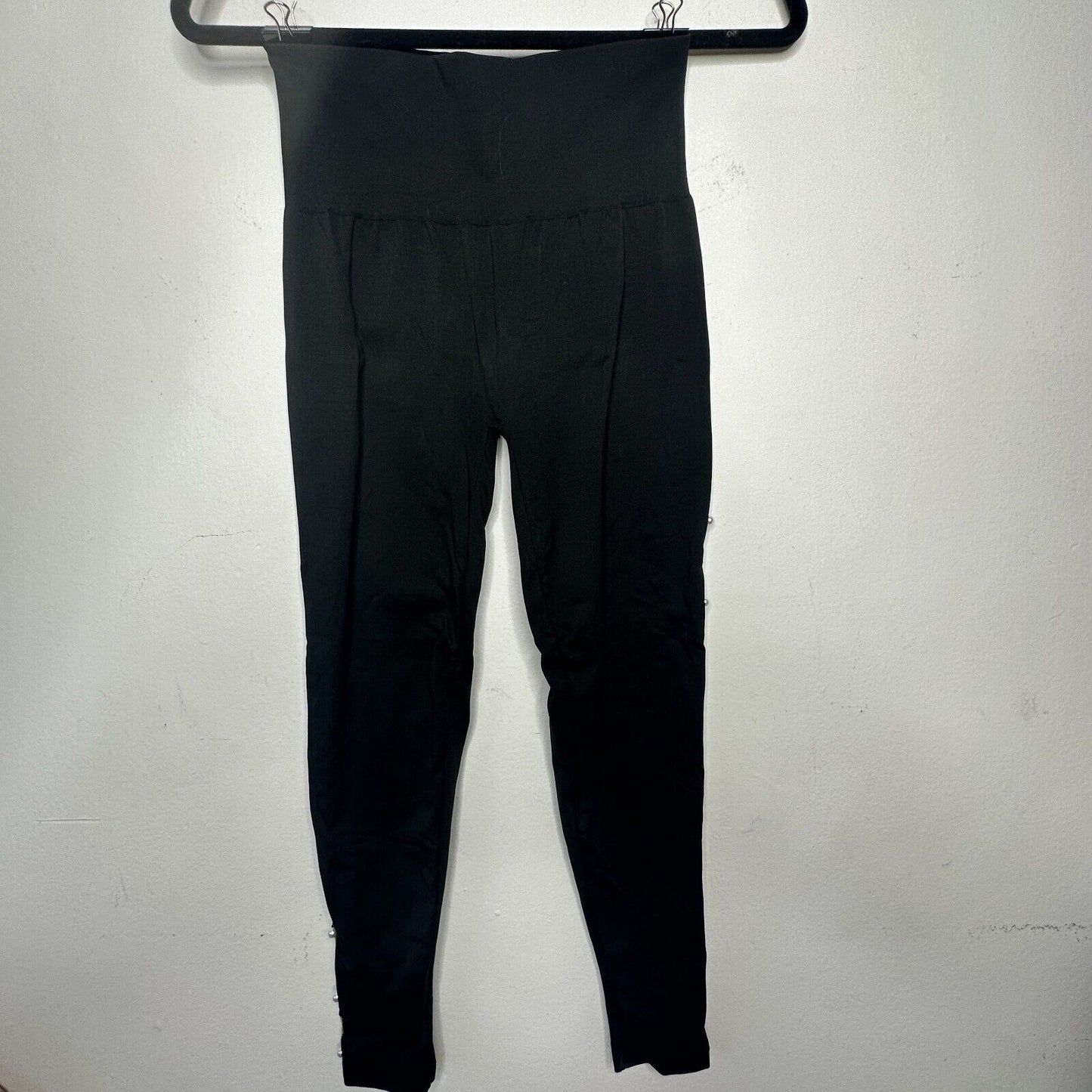 Wolford Sexy Black Linda Leggings Open Side Slit Tan & Pearl Embellishment Small