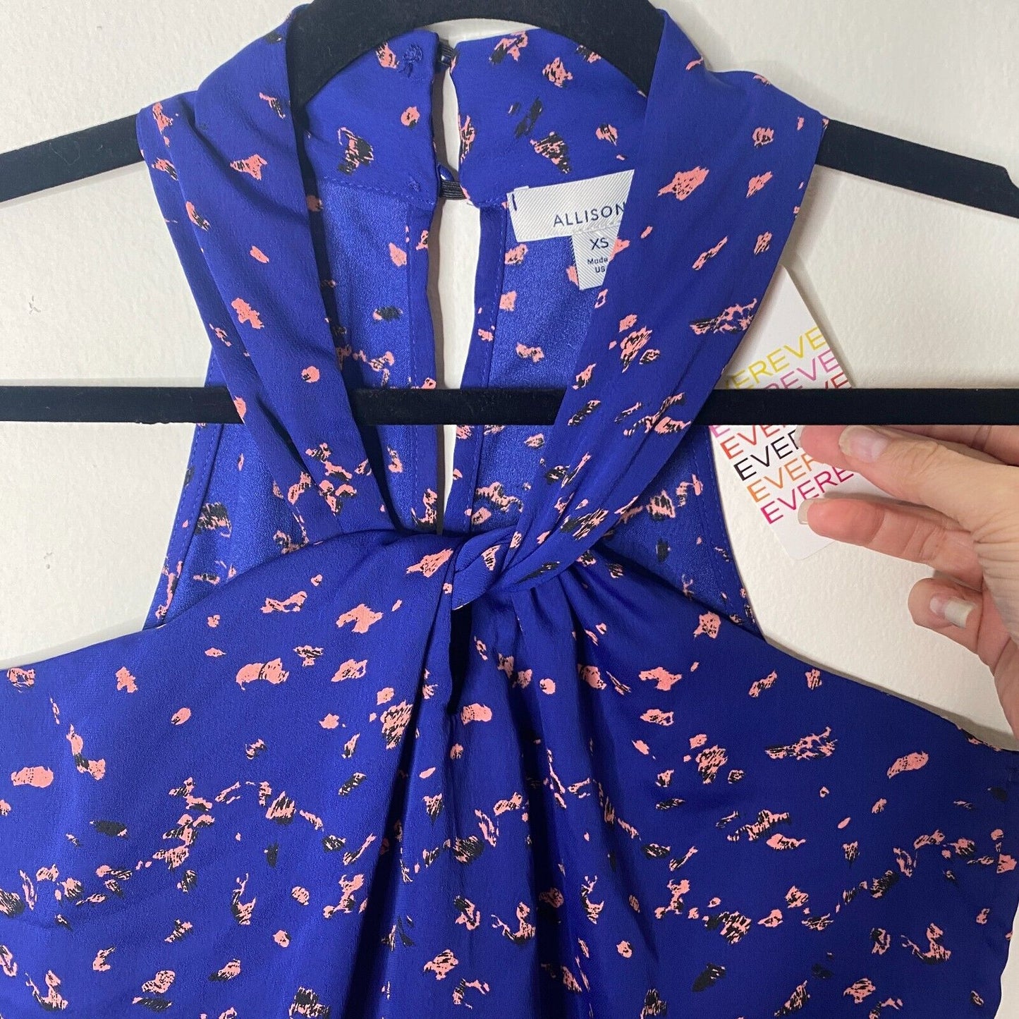 Allison Joy Twist Front Keyhole Halter Back Sleeveless Blue & Peach Tank top XS