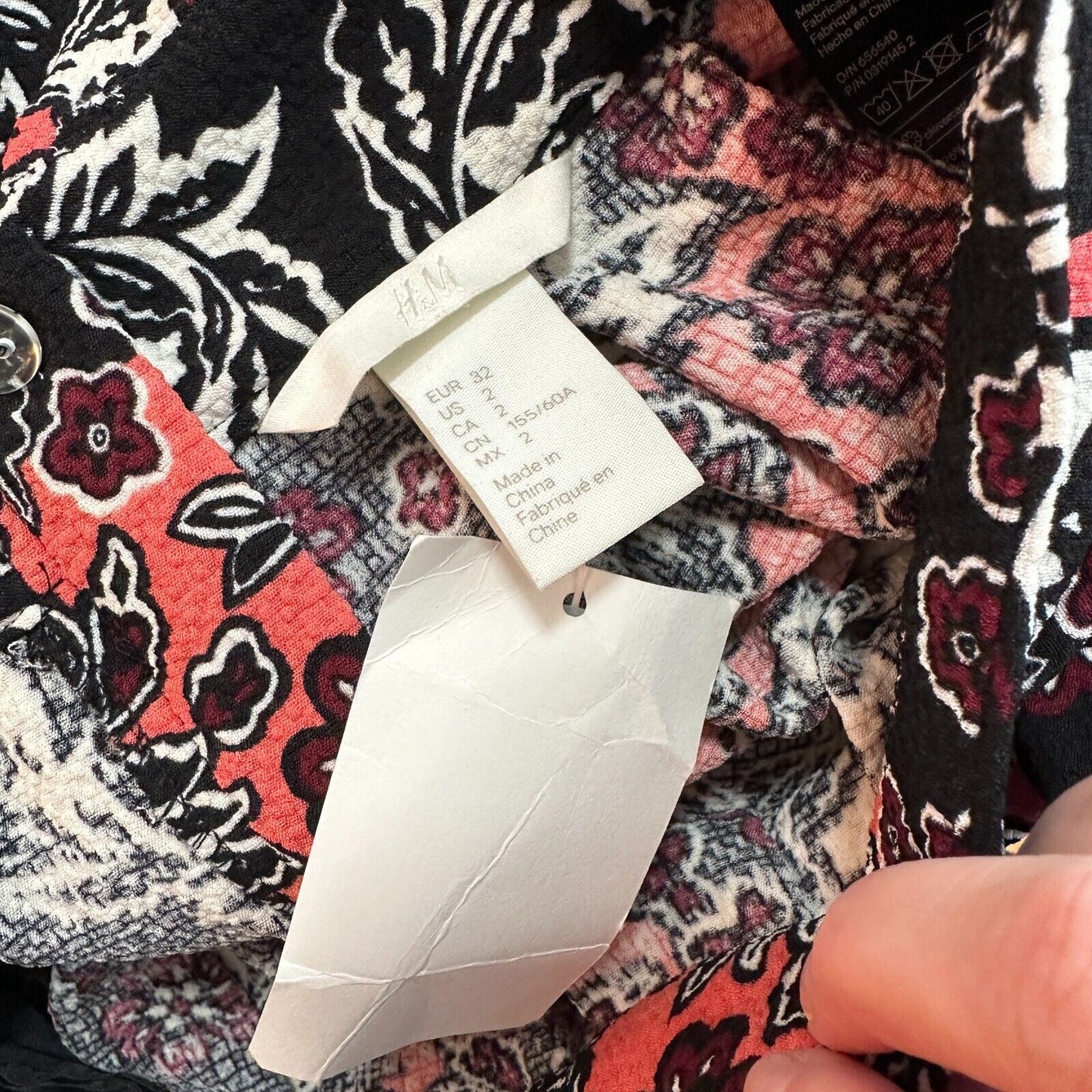 NWT H&M Flare Floral Print Peach Black & White Pleated Midi-Skirt Pockets 2