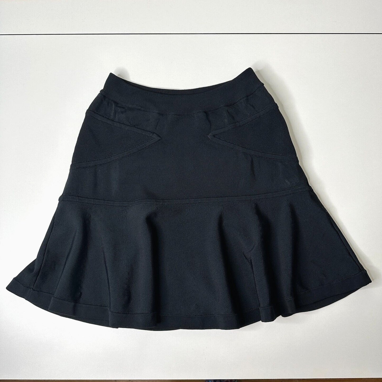 A.L.C. Jet Black A-Line Elastic Waist Knit Bandage Stretch Ruffle Flare Mini S