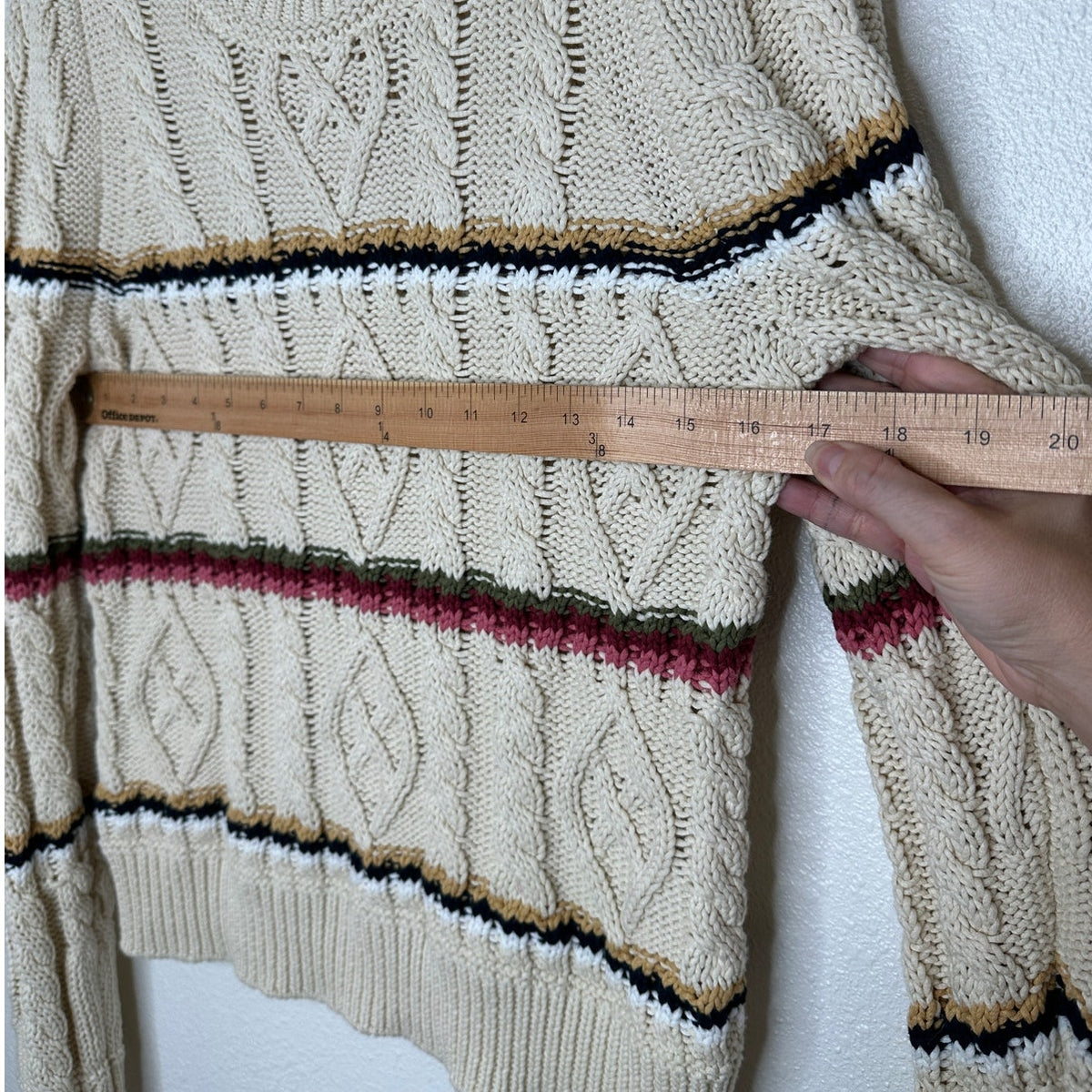 Veronica Beard Bruna Cream Black Multi Stripe Chunky Knit Long Sleeve Sweater M