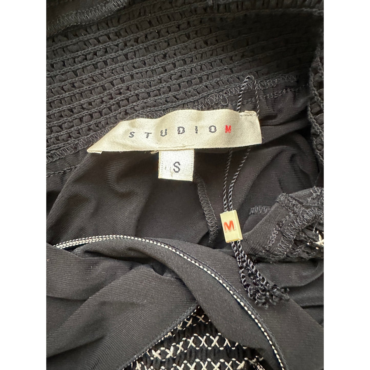 Studio M Black Halter Style Open Back White Smocked Sleeveless Dress S