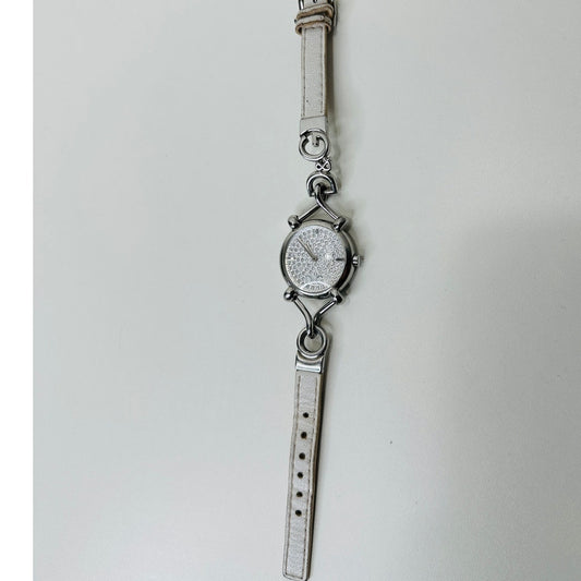Dolce & Gabbana Ladies Silver Flock Diamante Quartz Watch White Band