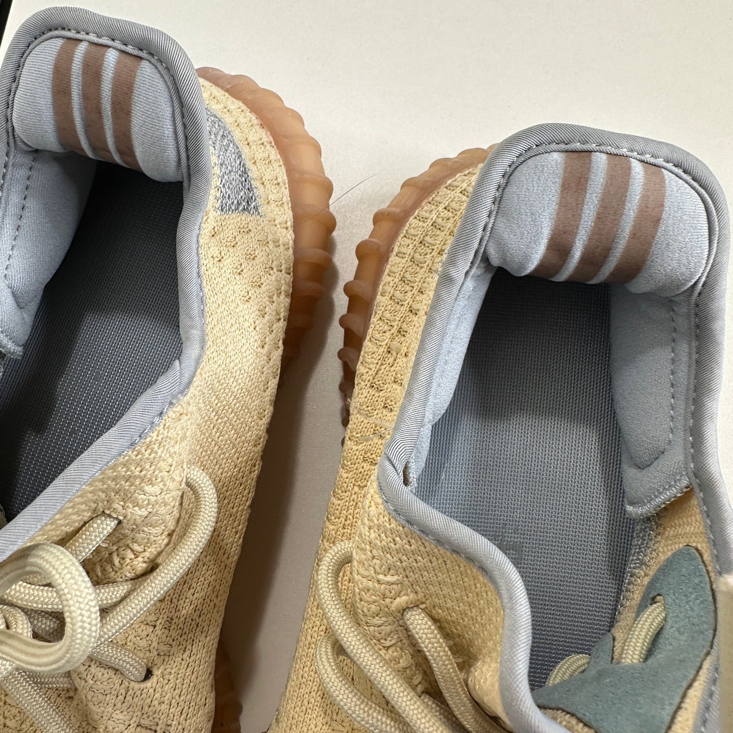 Yeezy x Adidas Boost 350 Tan & Blue Linen Fabric Sneakers Shoes 8.5