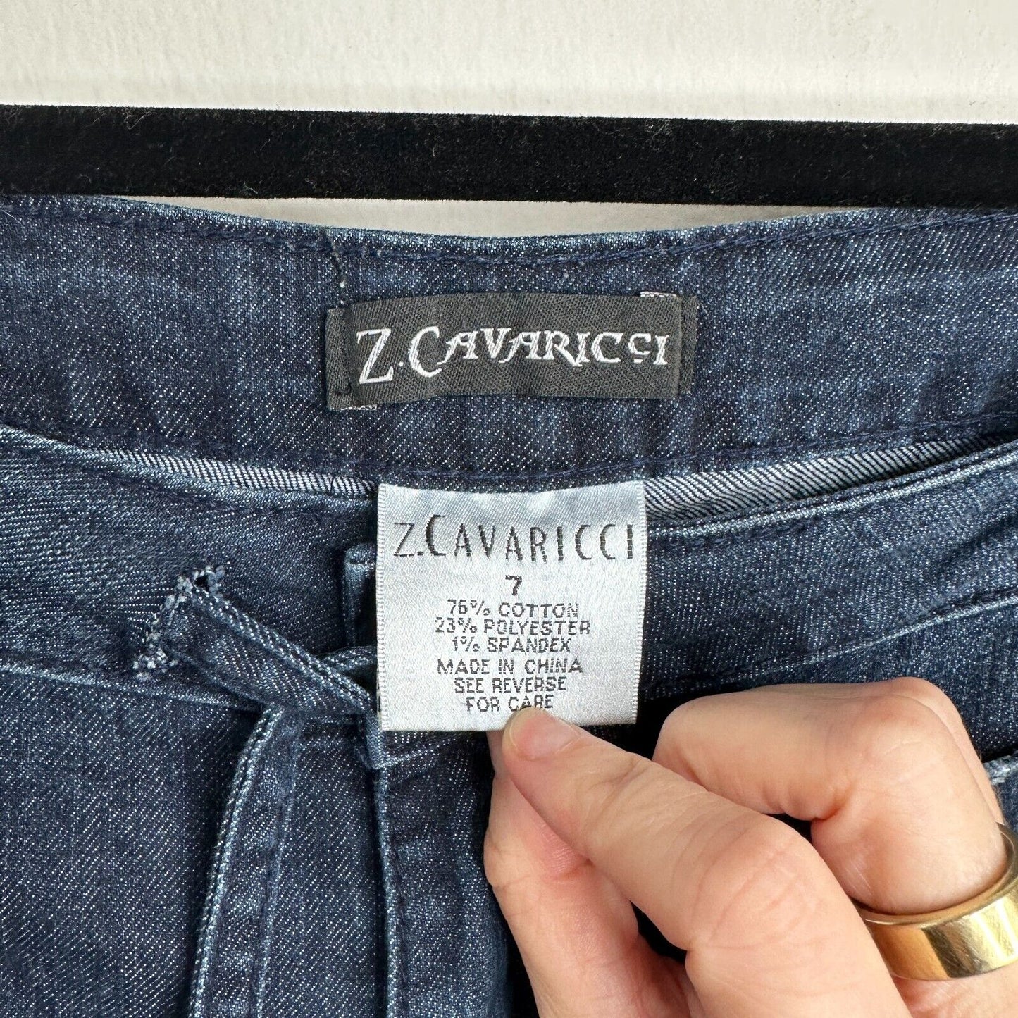 Vintage Z Cavaricci Dark Wash Low Rise Flare Front Tie Waist Jean Patch Pocket 7