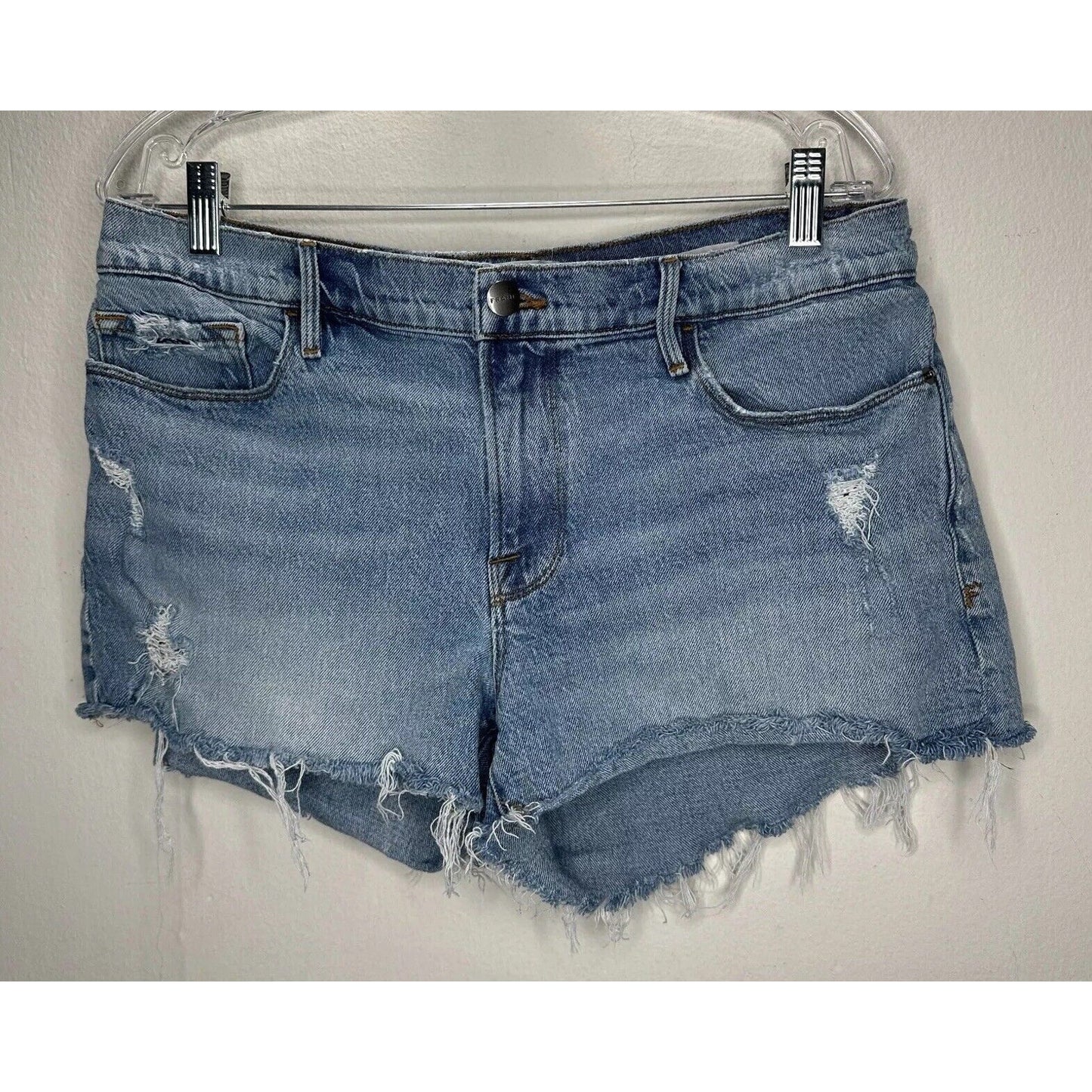 Frame Light Blue Medium Wash Kerouc Le Cutoff Raw Hem Front Zip Jean Shorts 31