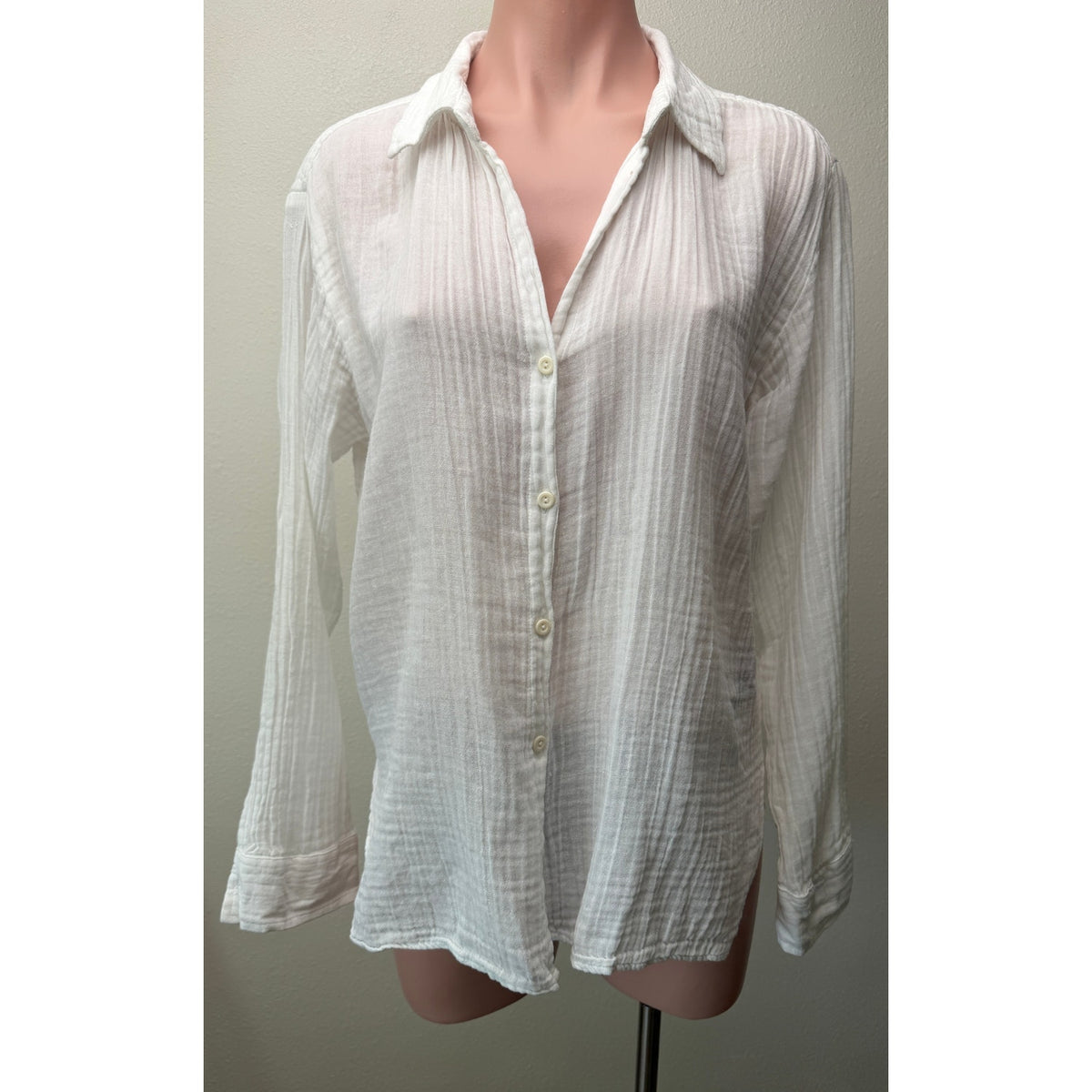 Michael Stars White Cotton Gauze Button Shirt Women M