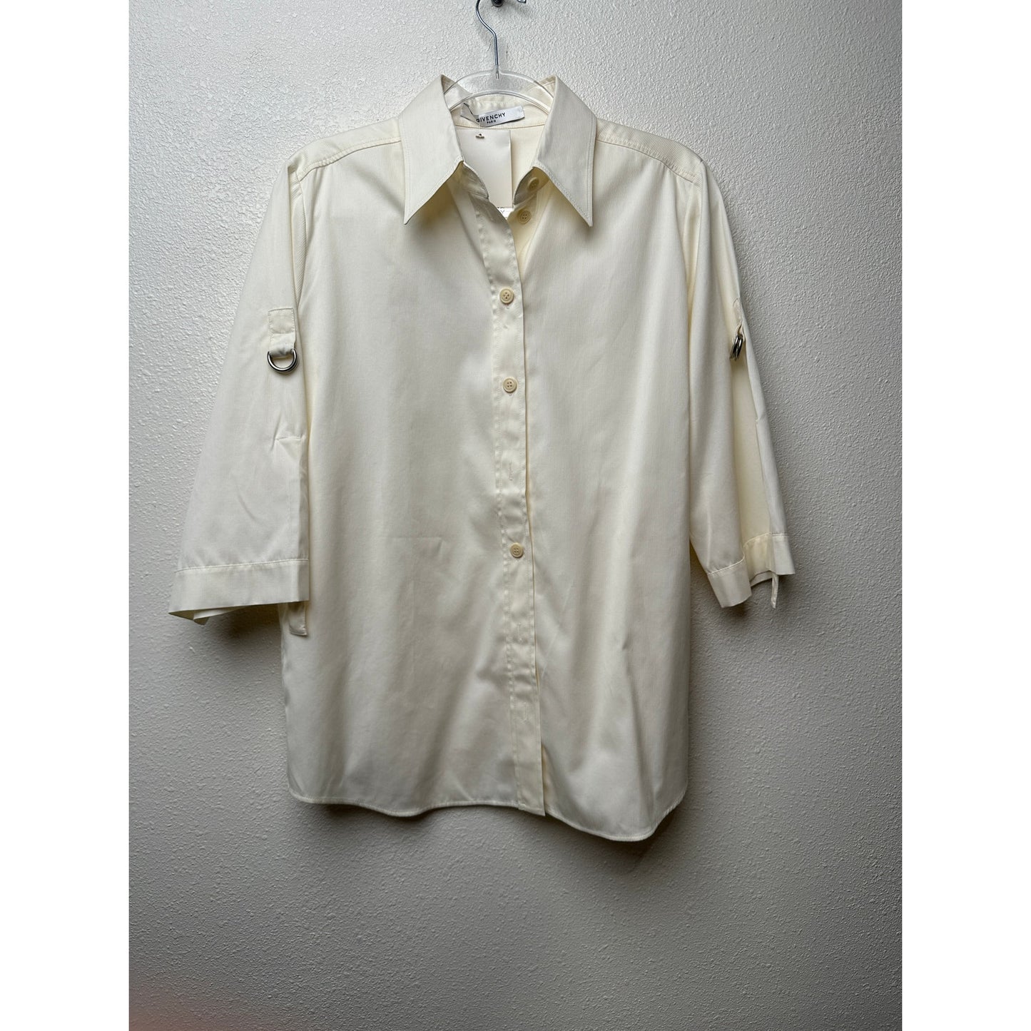 NWT Givenchy Shirt Cream Mens US L Roll Tab Sleeves