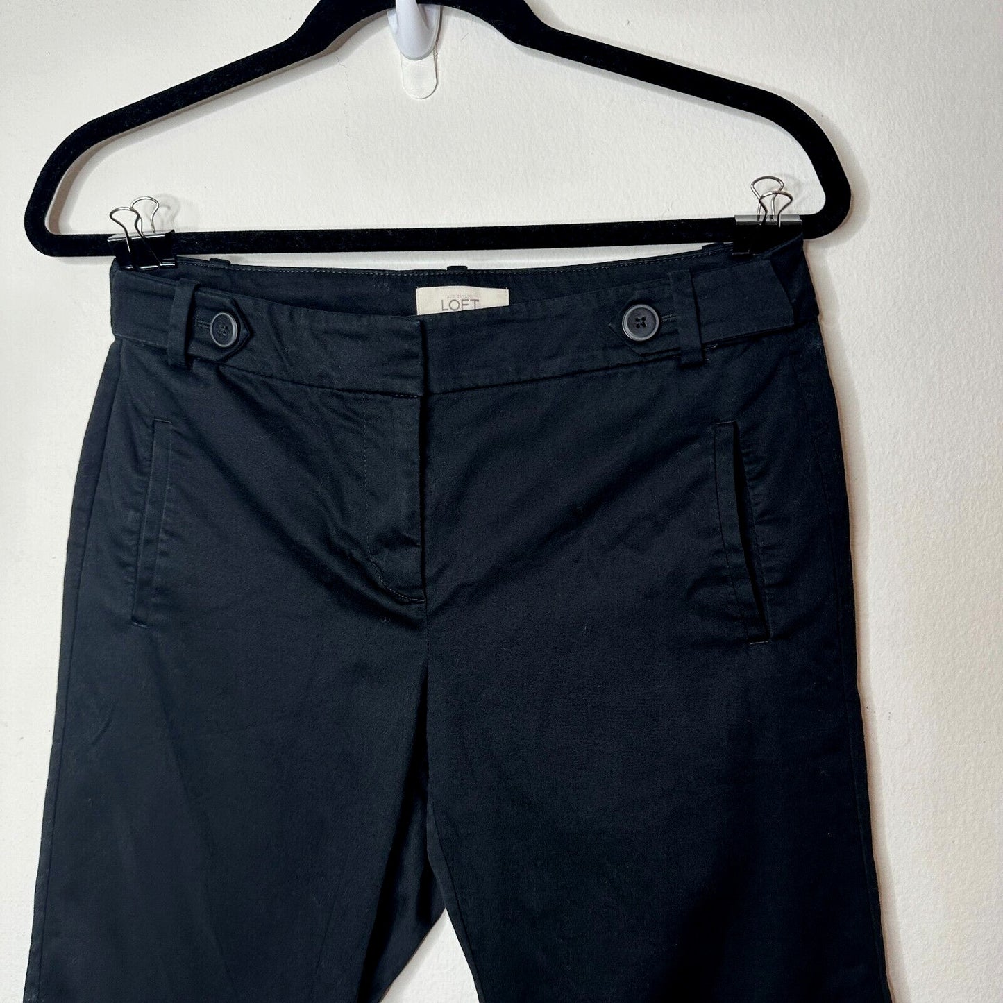 Loft Petit Cute Black Capri Trouser Pant Hook & Eye Close Front Slash Pockets 6P