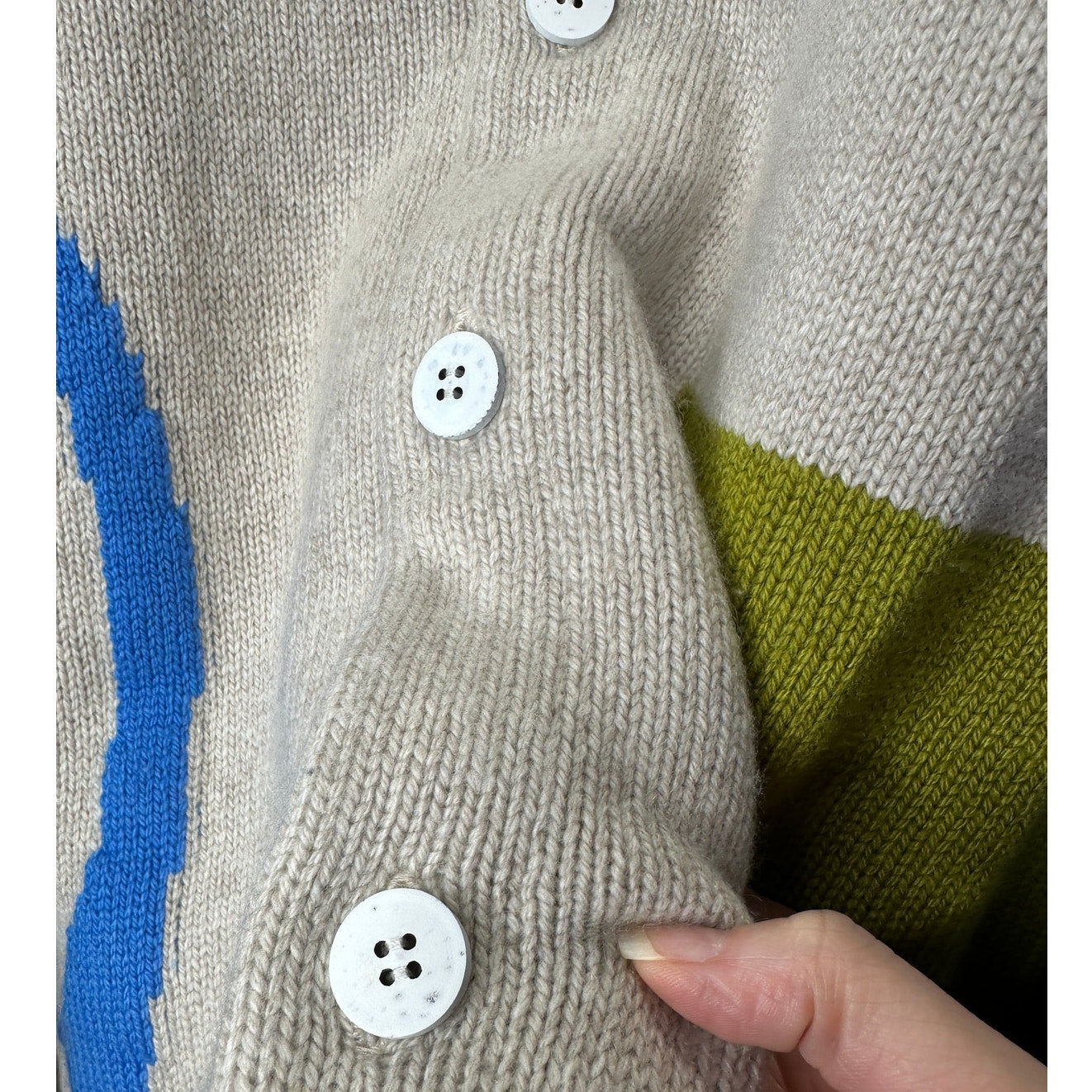The Elder Statesman Tan Blue Green Block & Spiral Cashmere Cardigan L
