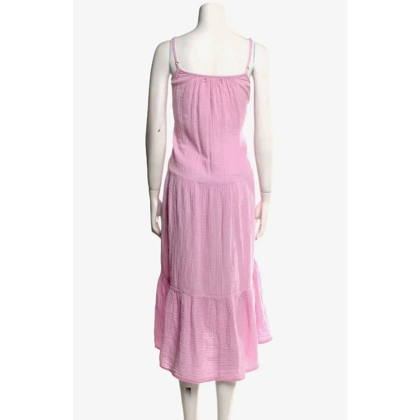 Xirena Pink Ruby Scoop Neck Tiered Ruffle Spaghetti Strap Krinkle Gauze Dress M