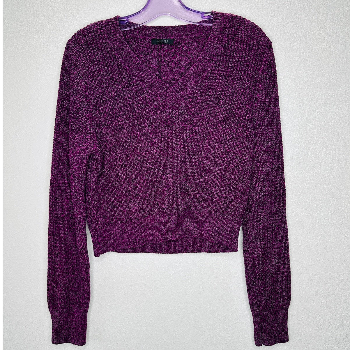 NWT Bobiblack Black Berry Marled VNeck Long Sleeve Crop Sweater S