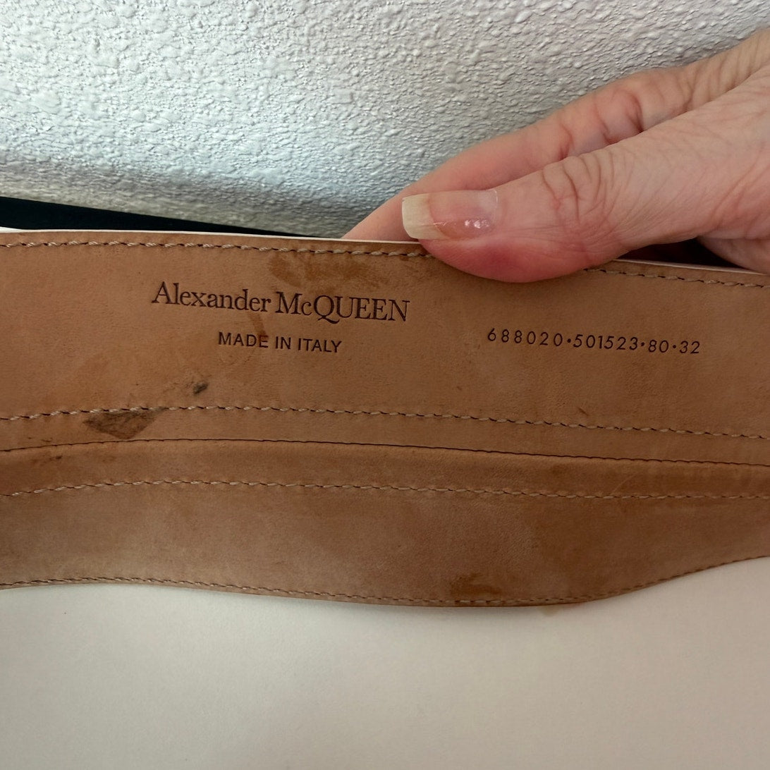 Alexander McQueen Ivory Calf Leather Wide Hook Waist Belt