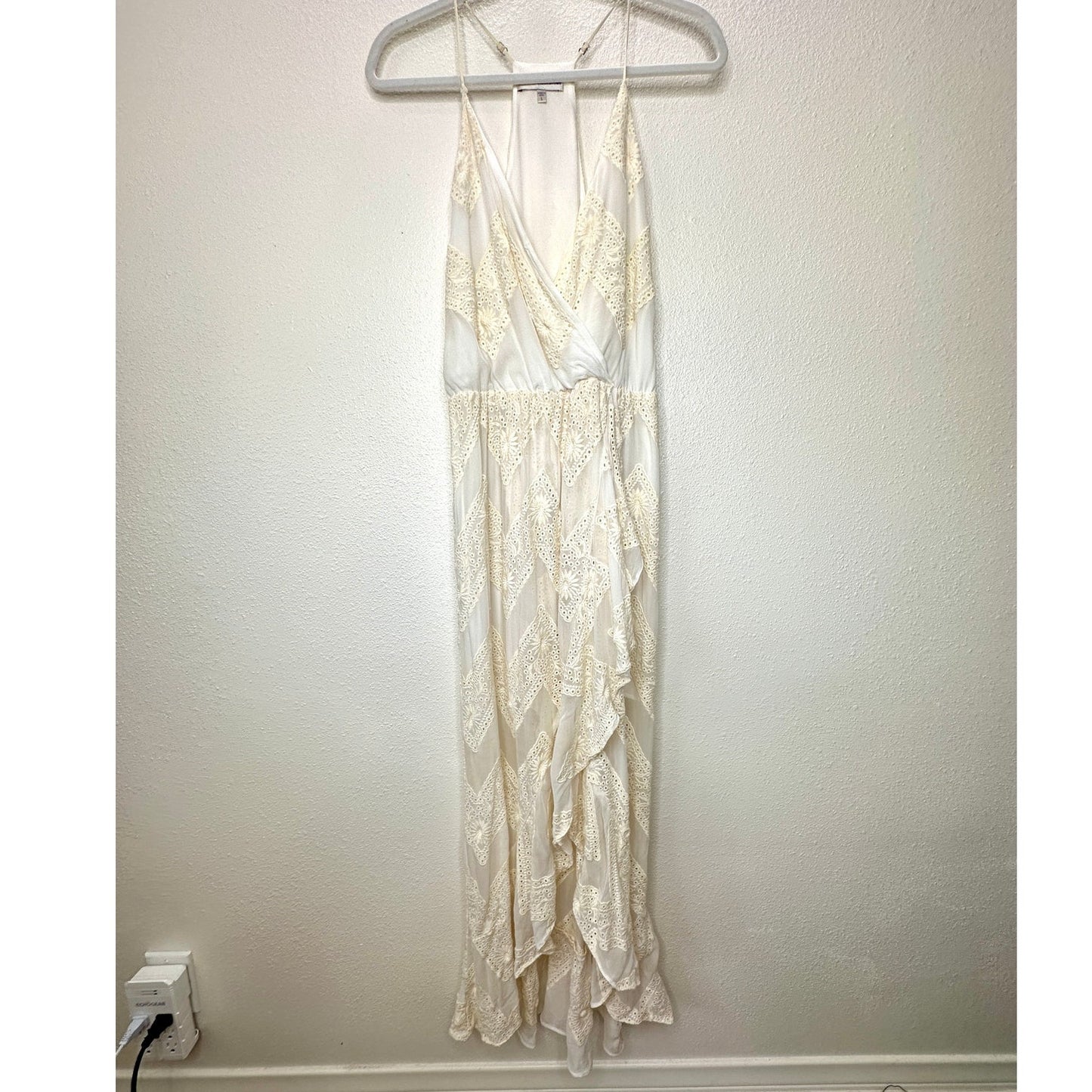 Lavender Brown Cream Willow Ruffle Embroidered Tulip Midi Dress L