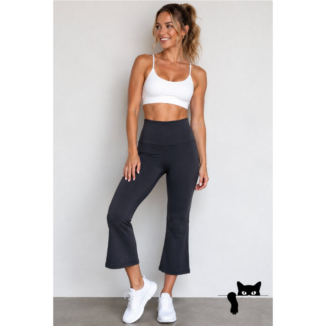 NWT YogiPace Black Wide Waistband Cropped Wide Leg Yoga Pant Small