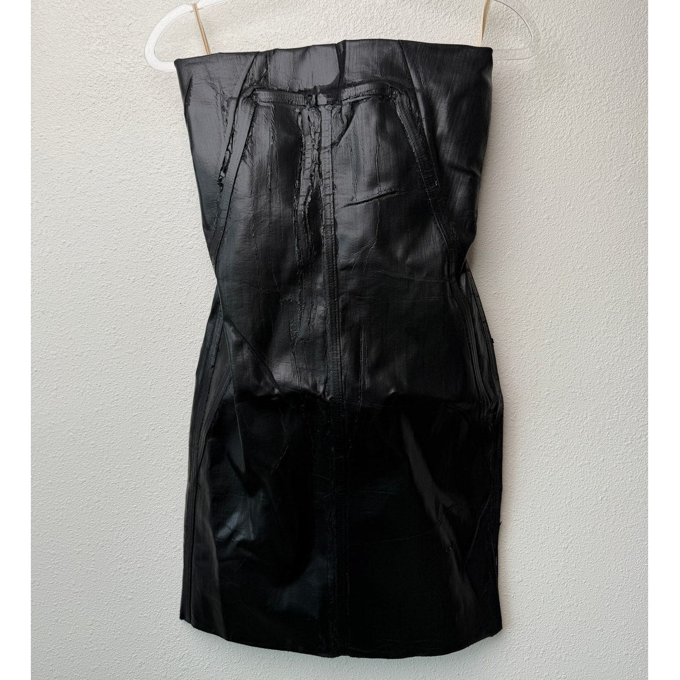 NWT Rick Owens Black Crackle Waxed Strapless Mini Dress M Luxor FW23