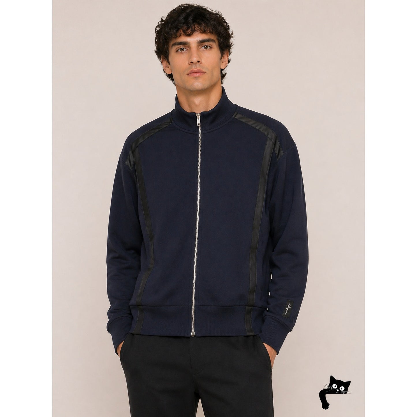 3.1 Phillip Lim Dark Navy Blue Track Jacket Zip Front Black Stripe Piping Medium