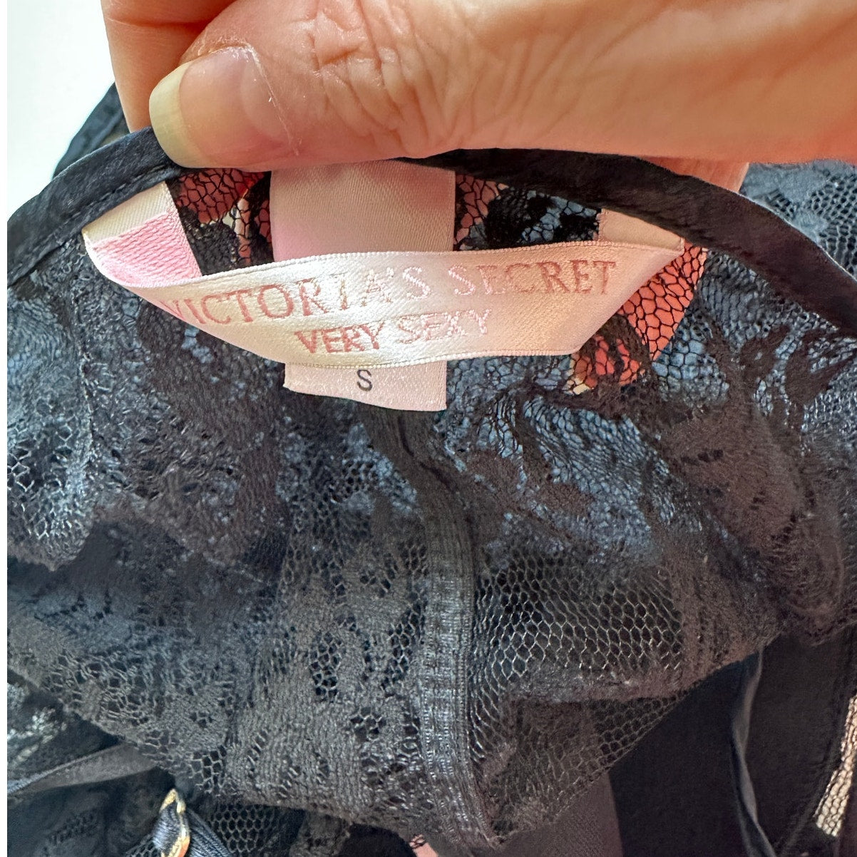Victoria’s Secret Very Sexy Black Sheer Lace Nightie Open Back Slip Lingerie