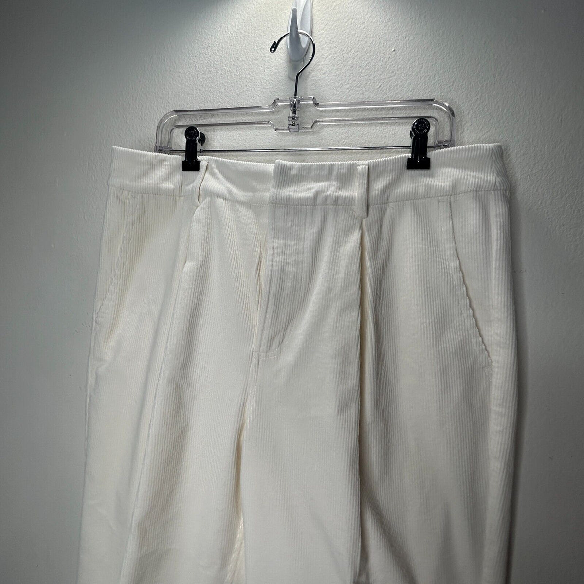 Ganni Cream Pleated Front Crease High Waist Corduroy Zip Trouser Pants 42