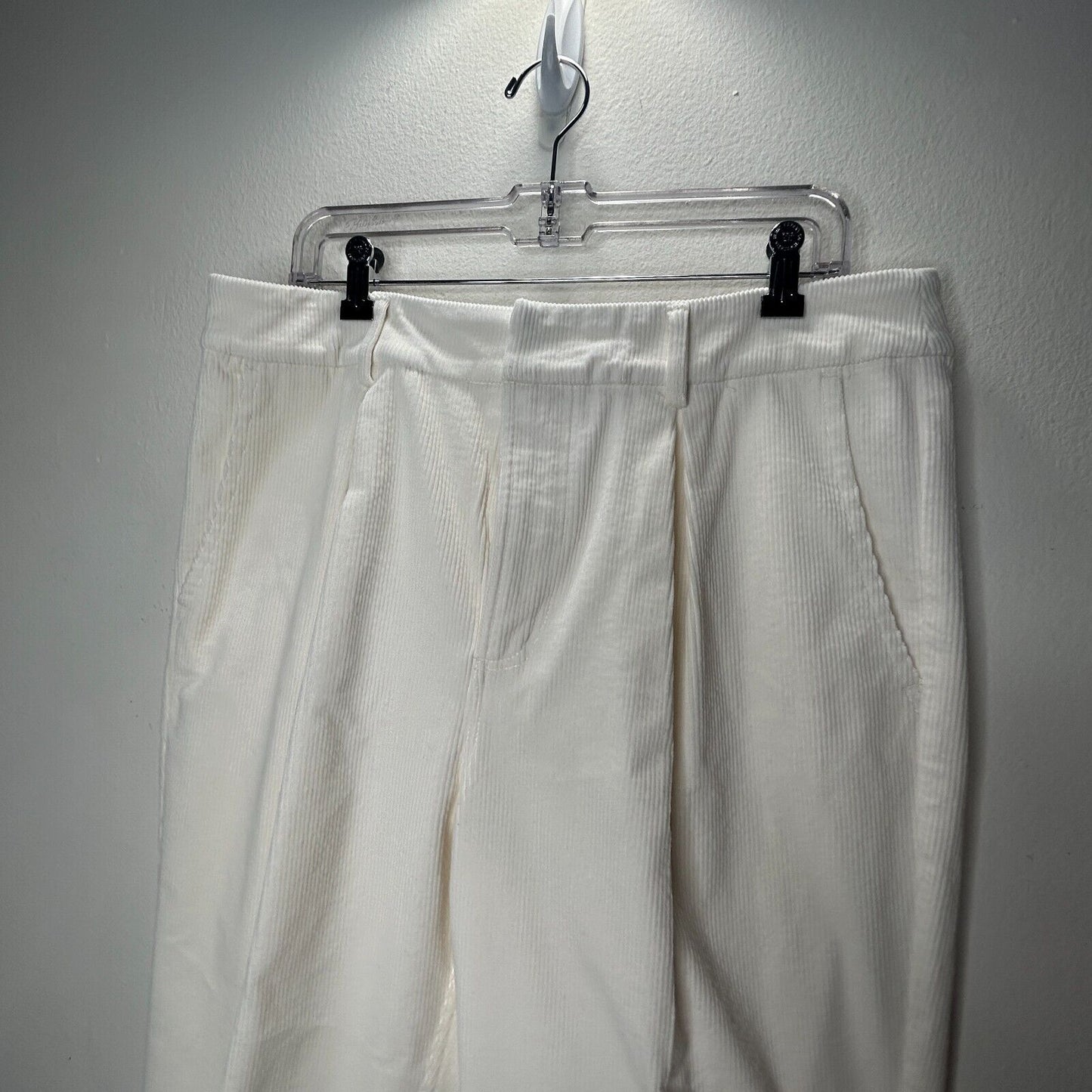Ganni Cream Pleated Front Crease High Waist Corduroy Zip Trouser Pants 42