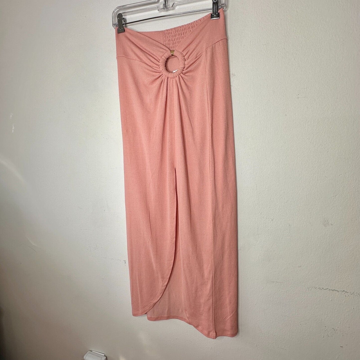 NWT Topshop Peachy Gather Maxi Skirt Bamboo O-Ring Slit Front Smocked Back 4 / 6