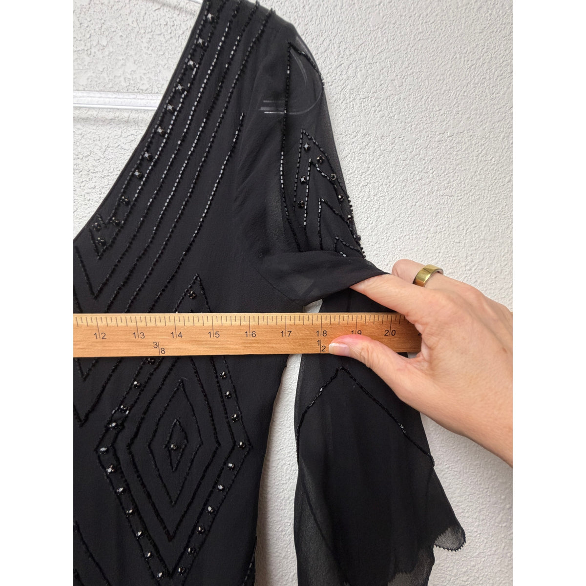Alice + Olivia Black Beaded V Neck Mini Dress Women US 4