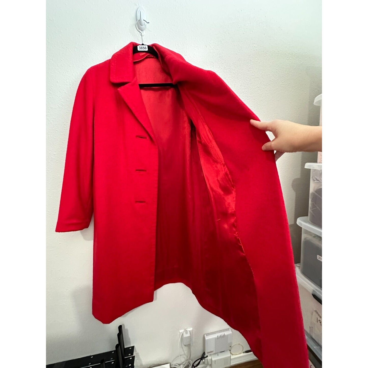 Red Oversized Felt Long Sleeve Single Button Heavy Long Line Jacket Large