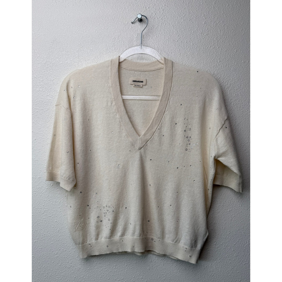 Zadig & Voltaire Wully Lico Rhinestone Sweater XS Ecru