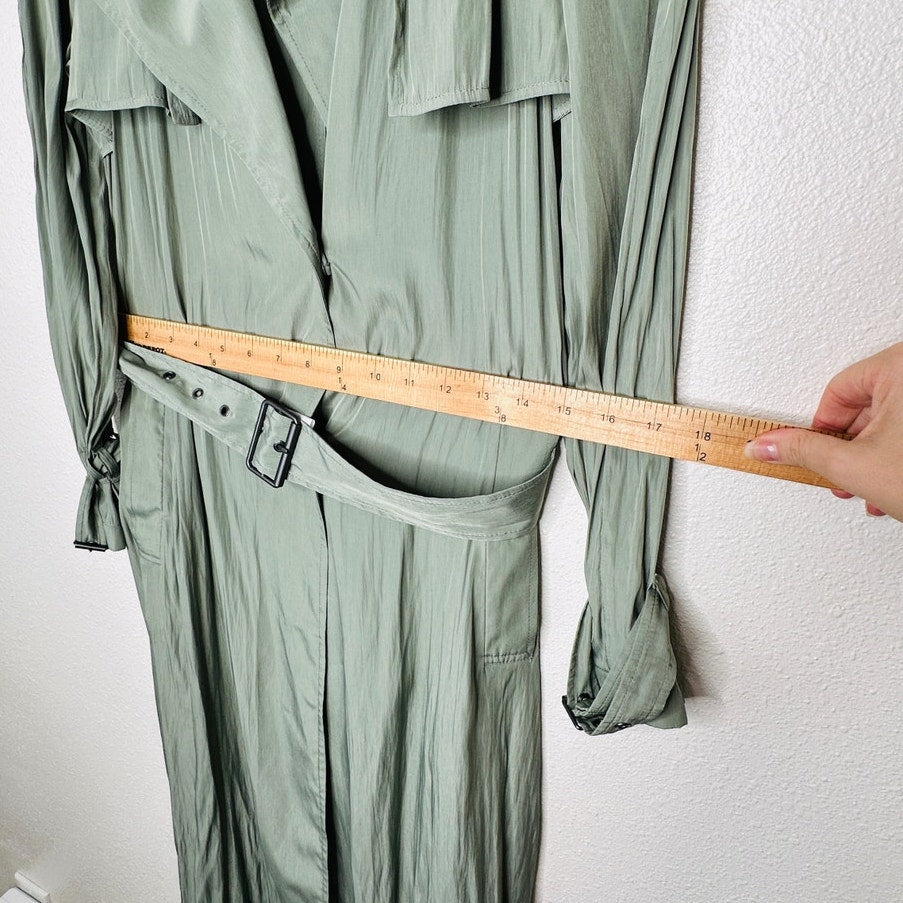 BCBGMaxazria Sage Green Ultra Thin Wide Notch Lapels Wrist Ties & Belt Jacket S