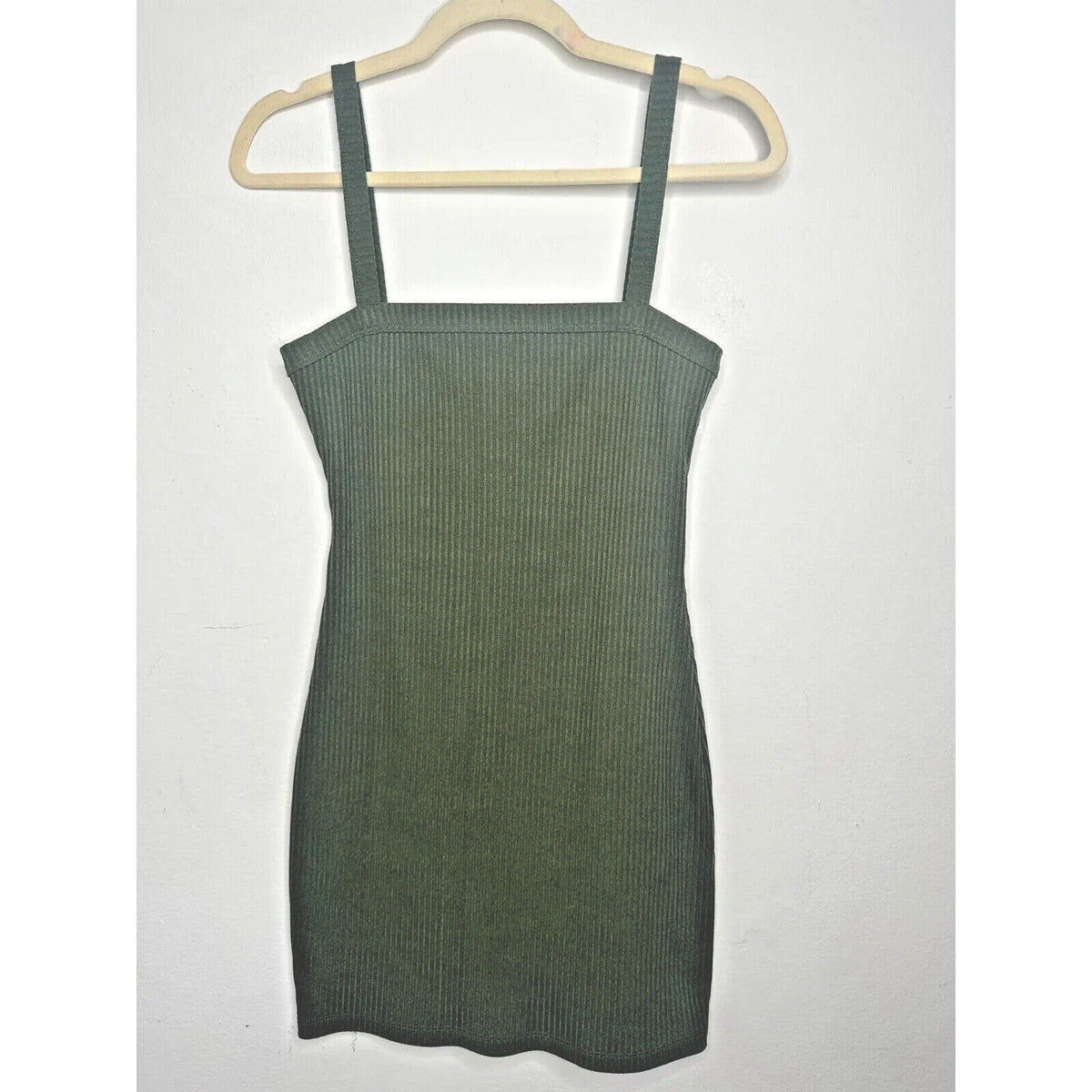 Lovers & Friends Army Green Square Neck Thin Strap Rib Knit Bodycon Mini Small