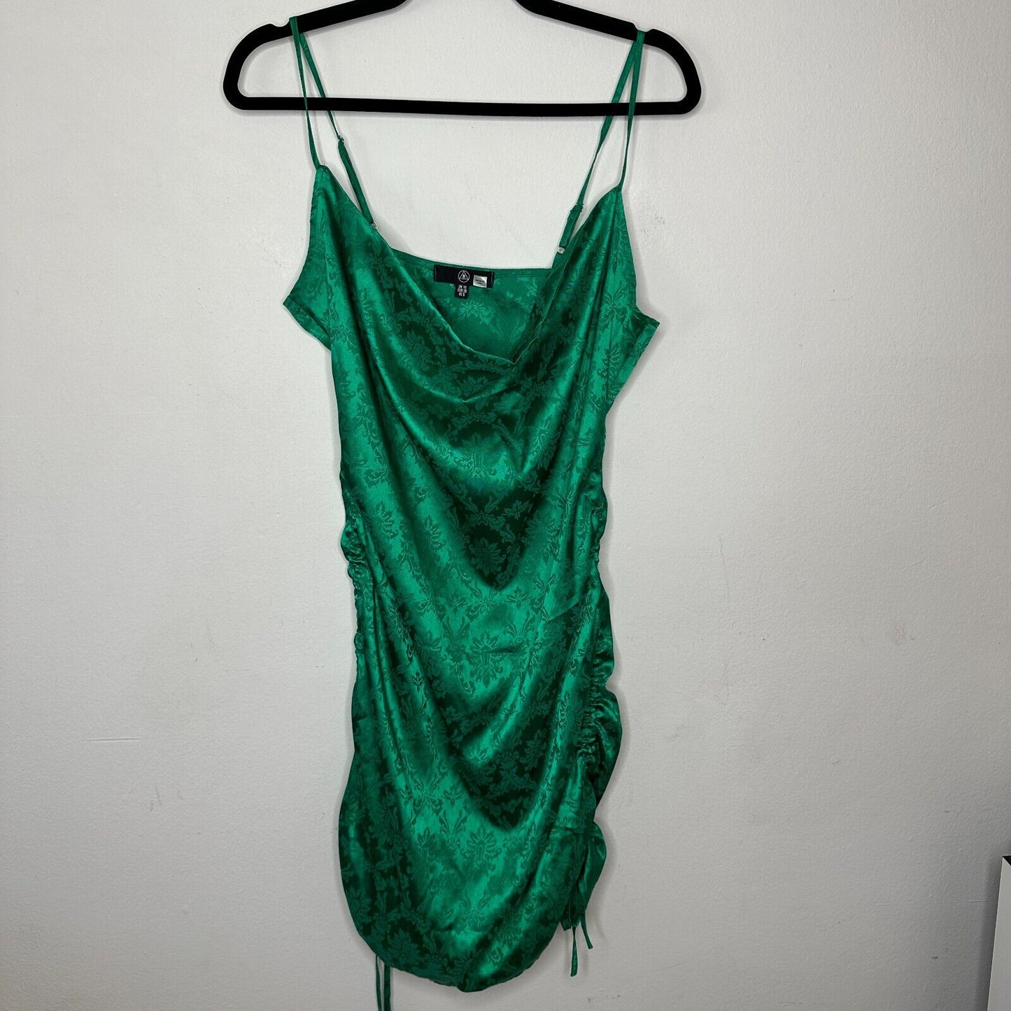 Missguided Emerald Green Satin Ruched Side Spaghetti Strap Mini Slip Dress 6