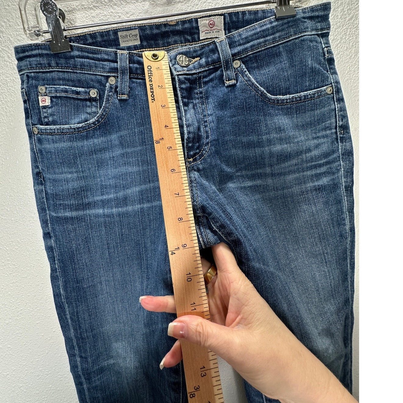 AG Medium Wash Whiskered Raw Hem Stilt Crop Cigarette Crop Jean 29