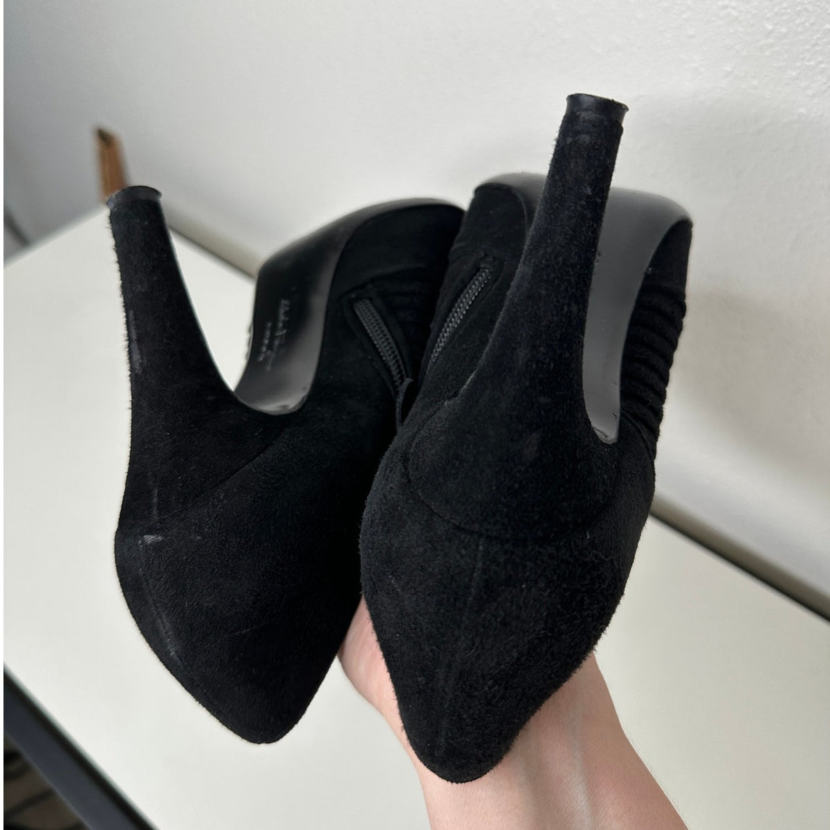 Salvatore Ferragamo Black Suede Narni Stiletto Bootie Side Zip 8