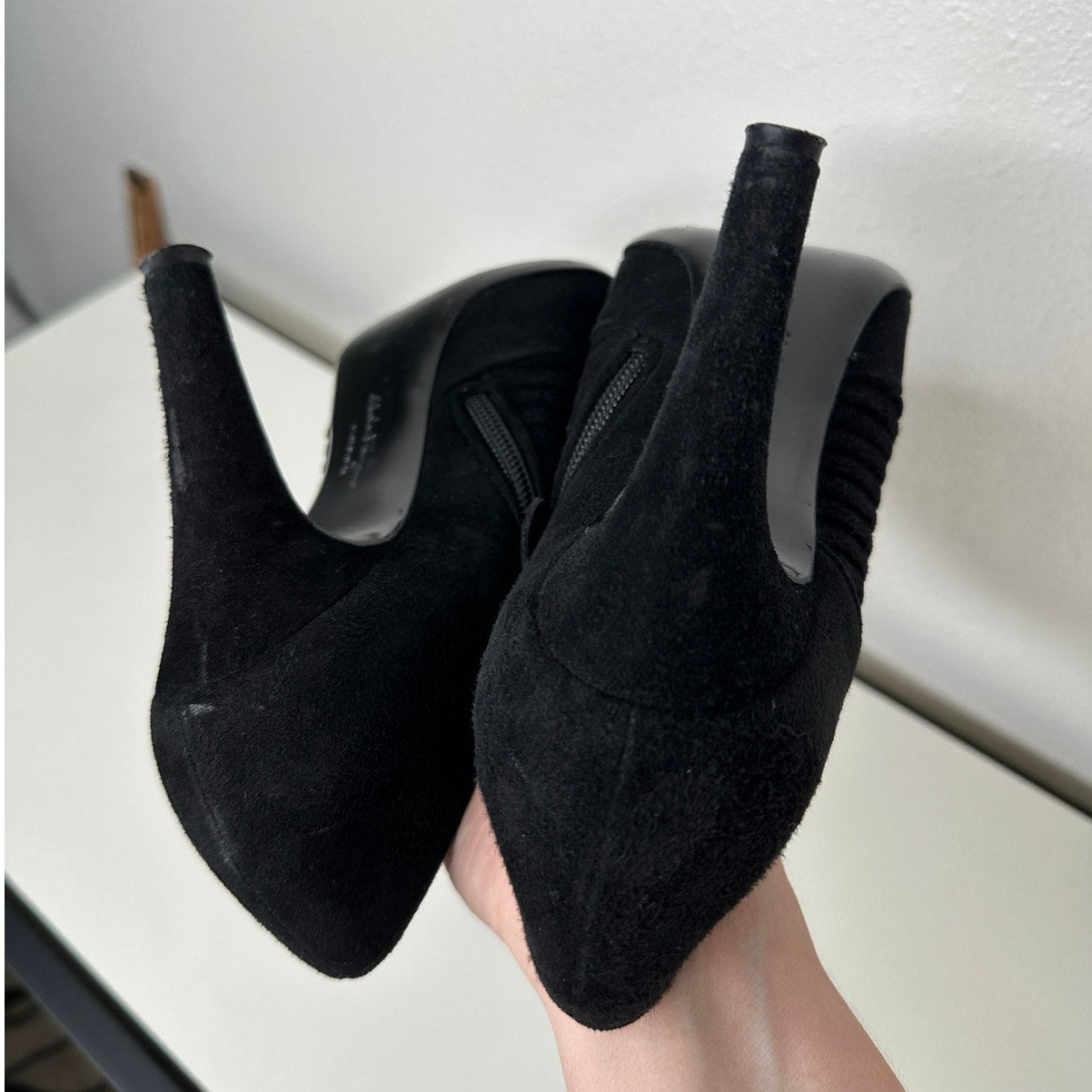Salvatore Ferragamo Black Suede Narni Stiletto Bootie Side Zip 8