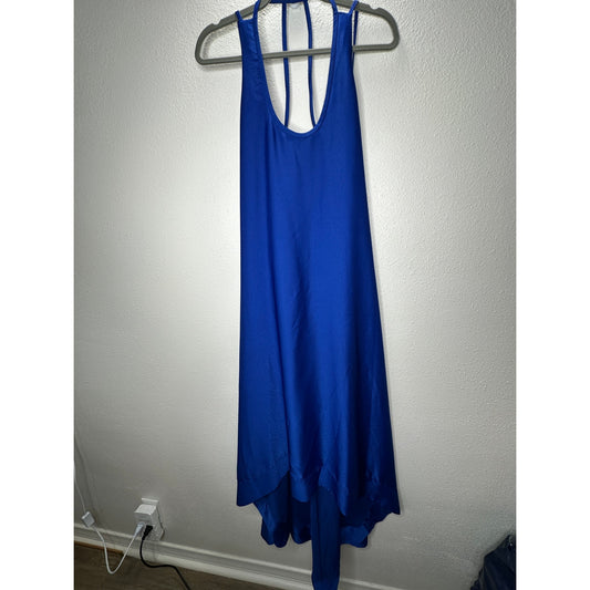 BCBGMAXAZRIA Royal Blue Gia Strappy Sleeveless High Low Midi Dress 4