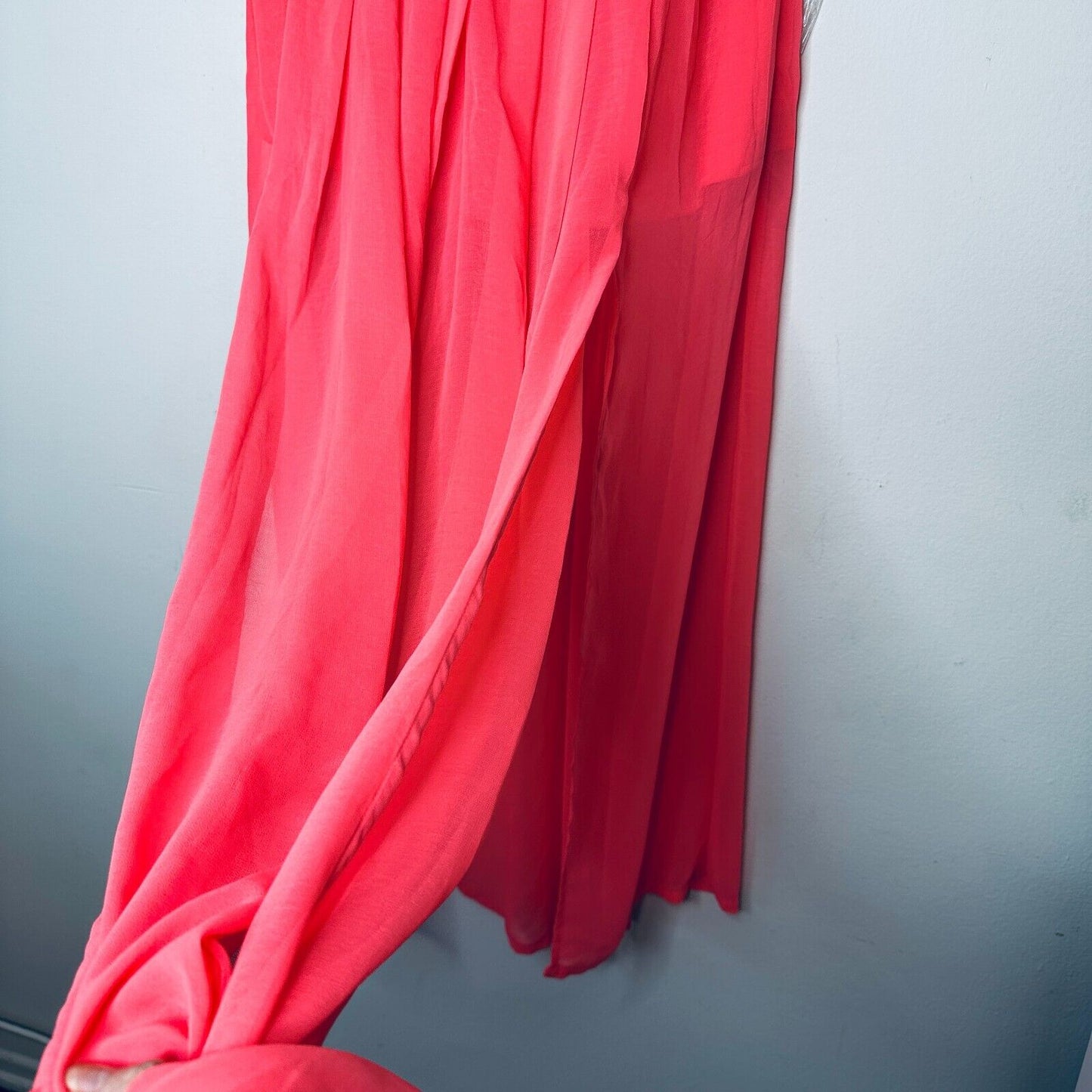 Love Riche Pink Flowy Sheer Maxi Attached Short Slip Silver Shimmer Waist L